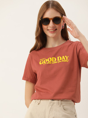 Mast & Harbour Typography Women Round Neck Red T-Shirt