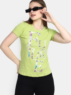 V-MART Printed Women Round Neck Light Green T-Shirt