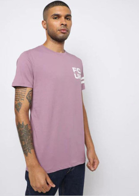 French Connection Typography Men Round Neck Purple T-Shirt