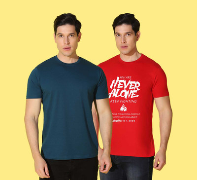 WOOSTRO Printed, Solid Men Round Neck Multicolor T-Shirt