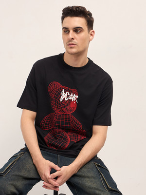 THE BEAR HOUSE Graphic Print Men Crew Neck Black T-Shirt