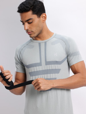 HRX by Hrithik Roshan Printed Men Round Neck Silver T-Shirt