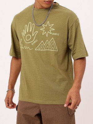 Kook N Keech Printed Men Round Neck Green T-Shirt