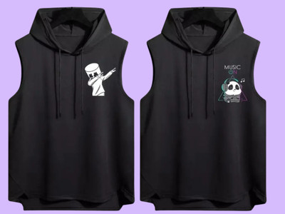 Zxomillo Printed Men Hooded Neck Black T-Shirt