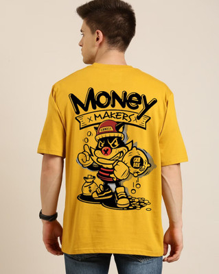 Clickwell Trend Printed Men Round Neck Yellow T-Shirt