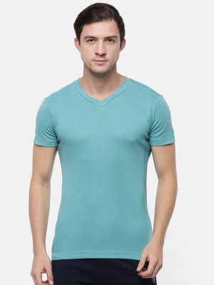 Macroman M-Series Solid Men V Neck Blue T-Shirt