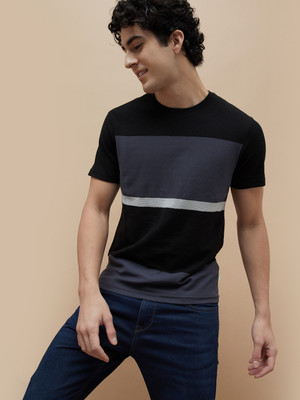 Fame Forever by Lifestyle Striped Men Crew Neck Black T-Shirt
