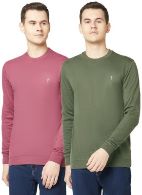 TT Solid Men Round Neck Green, Pink T-Shirt