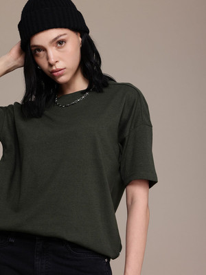 Roadster Solid Women Round Neck Pink T-Shirt