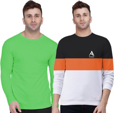 Kroptee Colorblock, Solid Men Round Neck Multicolor T-Shirt