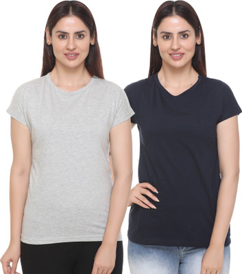 HouseOfCommon Solid Women Round Neck Multicolor T-Shirt
