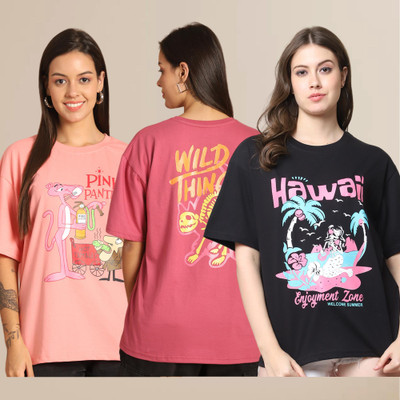 Mast & Harbour Solid Women Round Neck Multicolor T-Shirt