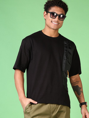 V-MART Self Design Men Round Neck Black T-Shirt
