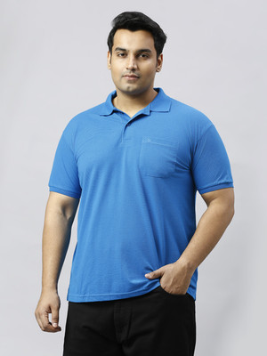 XMEX Solid Men Polo Neck Light Blue T-Shirt