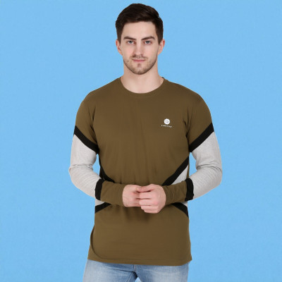 Faricon Trend Solid Men Round Neck Brown T-Shirt