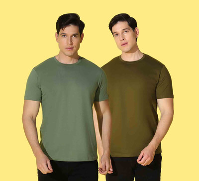 WOOSTRO Solid, Printed, Typography Men Round Neck Green T-Shirt
