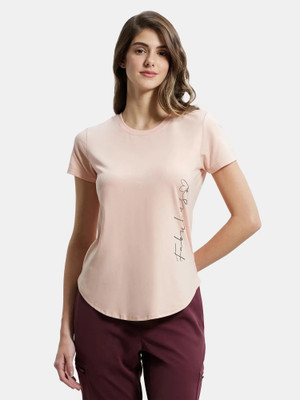 JOCKEY Graphic Print Women Round Neck Beige T-Shirt