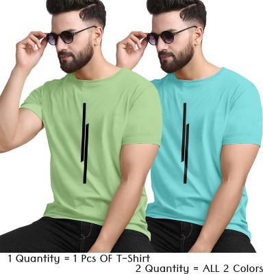 KAJARU Printed Men Round Neck Green, Blue T-Shirt