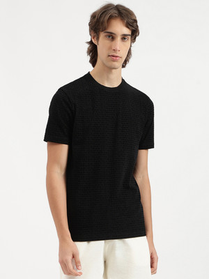 United Colors of Benetton Self Design Men Crew Neck Black T-Shirt