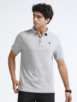 estuna Solid Men Polo Neck Grey T-Shirt