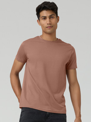 XYXX Solid Men Crew Neck Brown T-Shirt