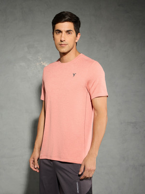 TECHNOSPORT Self Design Men Crew Neck Pink T-Shirt