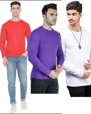 SK Fashion Hub Solid Men Round Neck Red, Purple, White T-Shirt