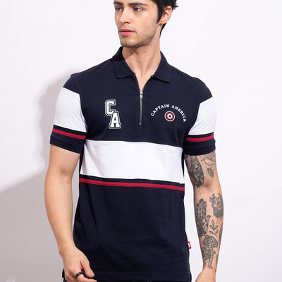 BEING HUMAN Colorblock Men Zip Neck Multicolor T-Shirt