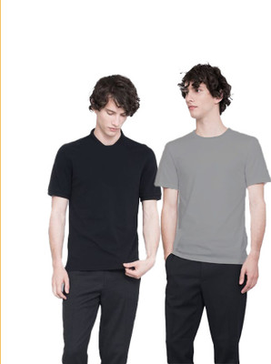 HOC Printed Men Round Neck Black, Grey T-Shirt