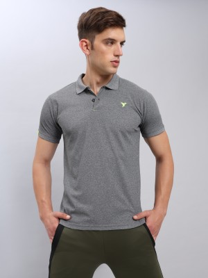 TECHNOSPORT Solid Men Polo Neck Grey T-Shirt