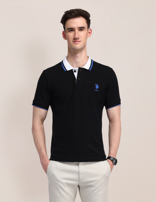 U.S. POLO ASSN. Solid Men Polo Neck Black T-Shirt