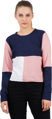 BLACK STUDIO Colorblock Women Round Neck Multicolor T-Shirt