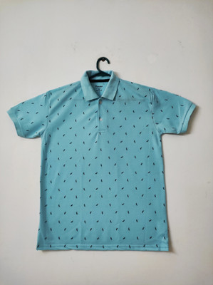 treeve Printed Men Polo Neck Blue T-Shirt