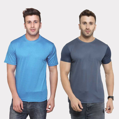 TQH Solid Men Round Neck Light Blue, Grey T-Shirt