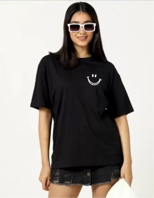 UNICONIC Printed Women Round Neck Black T-Shirt