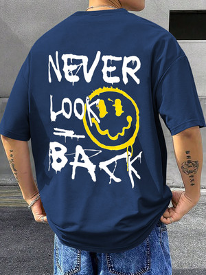 TripBroz Printed Men Round Neck Navy Blue T-Shirt