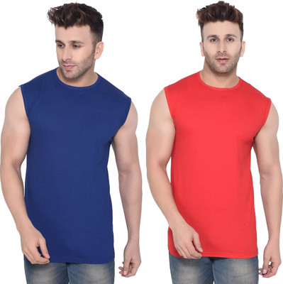 Moordale Fab Solid Men Round Neck Dark Blue, Red T-Shirt