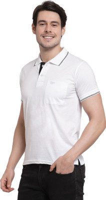 Moments Solid Men Polo Neck White T-Shirt