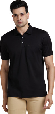 PARK AVENUE Solid Men Polo Neck Black T-Shirt