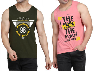 WOOSTRO Graphic Print Men Scoop Neck Dark Green, Pink T-Shirt
