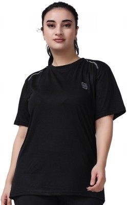 NDLESS SPORTS Solid Women Round Neck Black T-Shirt