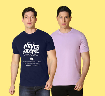 WOOSTRO Printed, Solid Men Round Neck Blue, Pink T-Shirt