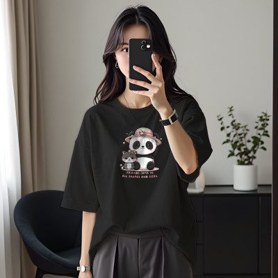 INFIRAX Printed Women Round Neck Black T-Shirt