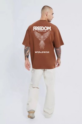 FN3 Typography, Graphic Print Men Round Neck Brown T-Shirt