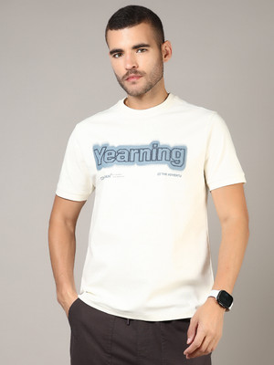 V-MART Printed Men Round Neck White T-Shirt