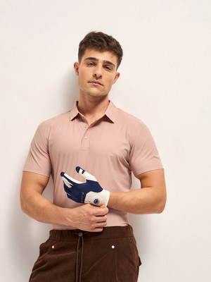 THE BEAR HOUSE Solid Men Polo Neck Pink T-Shirt