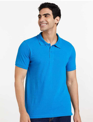 Funster Solid Men Polo Neck Blue T-Shirt