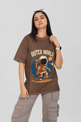 Stylewill Graphic Print Women Round Neck Brown T-Shirt