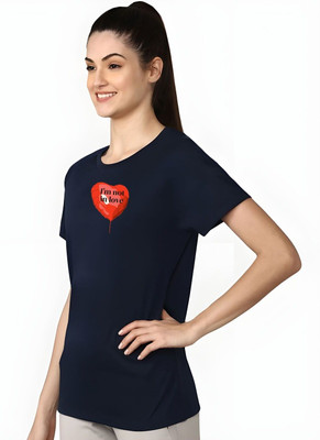 Moda Rapido Graphic Print Women Round Neck Navy Blue T-Shirt