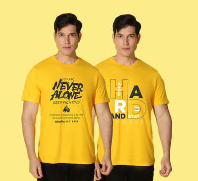 WOOSTRO Printed Men Round Neck Yellow T-Shirt